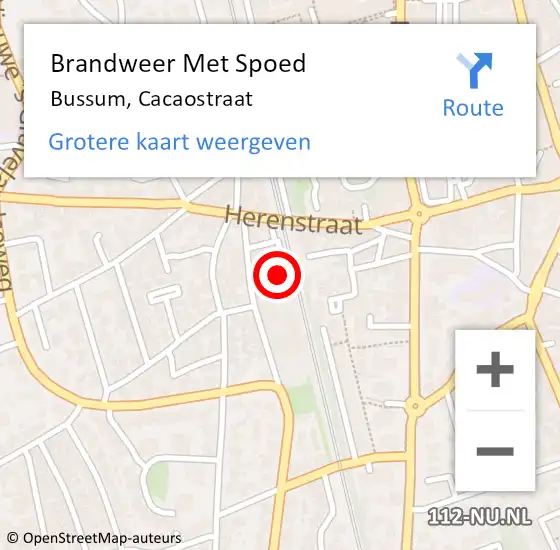 Locatie op kaart van de 112 melding: Brandweer Met Spoed Naar Bussum, Cacaostraat op 13 juli 2024 12:55