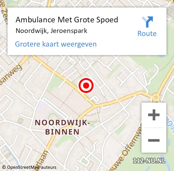 Locatie op kaart van de 112 melding: Ambulance Met Grote Spoed Naar Noordwijk, Jeroenspark op 13 juli 2024 13:04