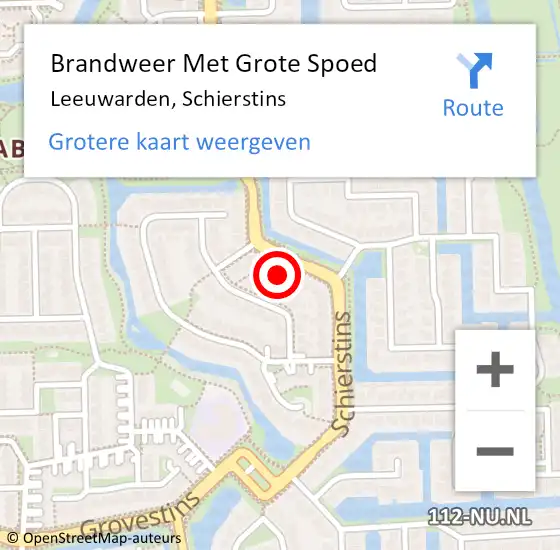 Locatie op kaart van de 112 melding: Brandweer Met Grote Spoed Naar Leeuwarden, Schierstins op 13 juli 2024 13:06