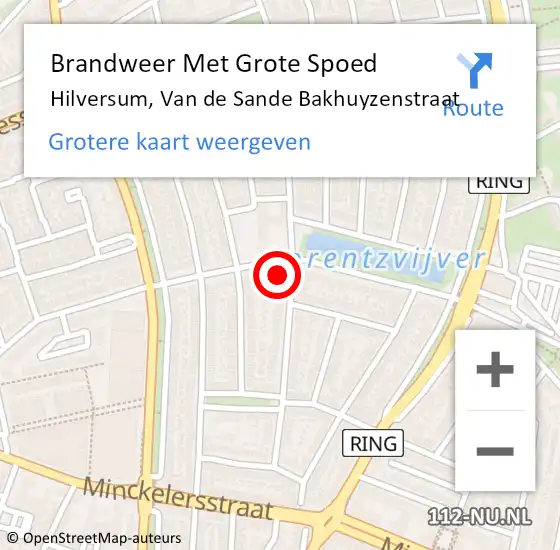 Locatie op kaart van de 112 melding: Brandweer Met Grote Spoed Naar Hilversum, Van de Sande Bakhuyzenstraat op 13 juli 2024 13:14