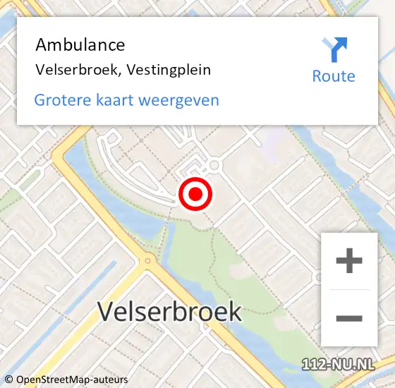 Locatie op kaart van de 112 melding: Ambulance Velserbroek, Vestingplein op 13 juli 2024 13:24