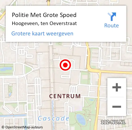 Locatie op kaart van de 112 melding: Politie Met Grote Spoed Naar Hoogeveen, ten Oeverstraat op 13 juli 2024 13:34