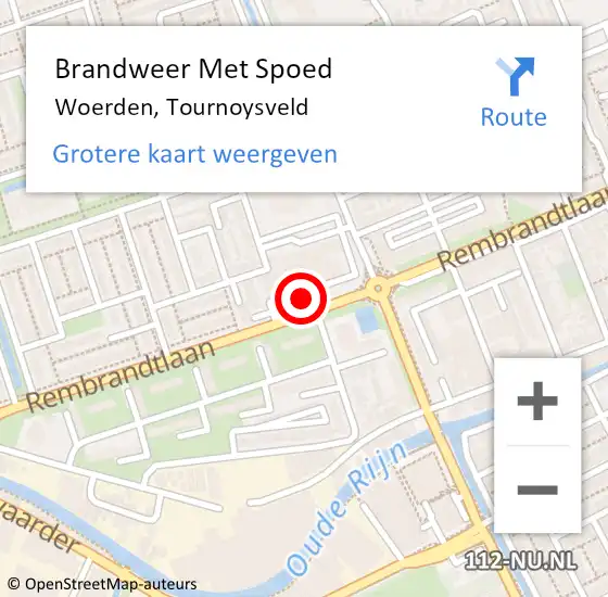 Locatie op kaart van de 112 melding: Brandweer Met Spoed Naar Woerden, Tournoysveld op 13 juli 2024 13:35