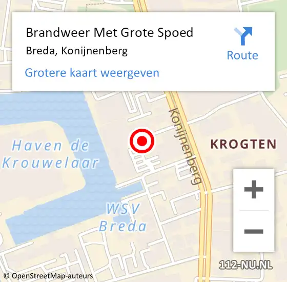 Locatie op kaart van de 112 melding: Brandweer Met Grote Spoed Naar Breda, Konijnenberg op 13 juli 2024 13:41