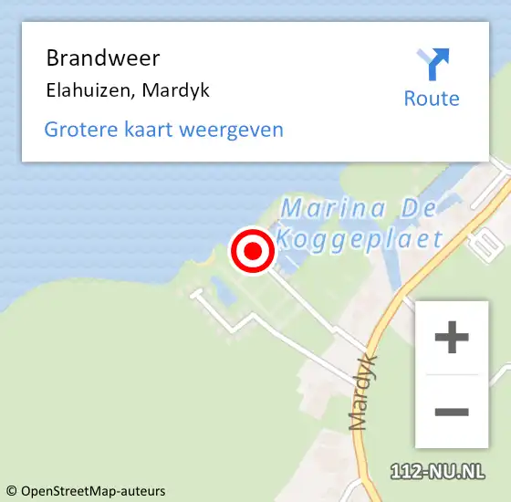 Locatie op kaart van de 112 melding: Brandweer Elahuizen, Mardyk op 13 juli 2024 14:01