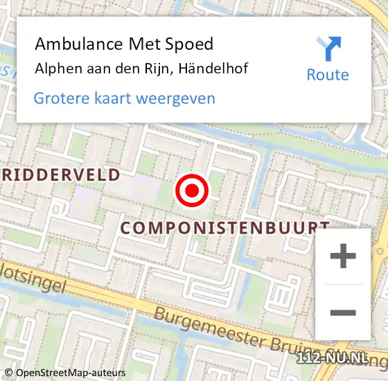 Locatie op kaart van de 112 melding: Ambulance Met Spoed Naar Alphen aan den Rijn, Händelhof op 13 juli 2024 14:09