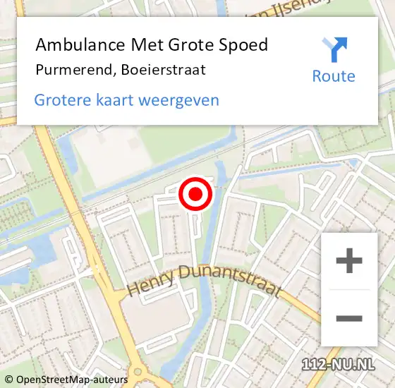 Locatie op kaart van de 112 melding: Ambulance Met Grote Spoed Naar Purmerend, Boeierstraat op 13 juli 2024 14:12