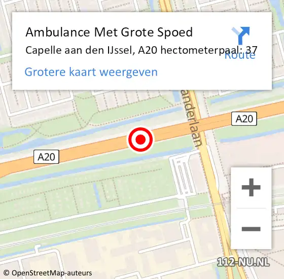 Locatie op kaart van de 112 melding: Ambulance Met Grote Spoed Naar Capelle aan den IJssel, A20 hectometerpaal: 37 op 13 juli 2024 14:15