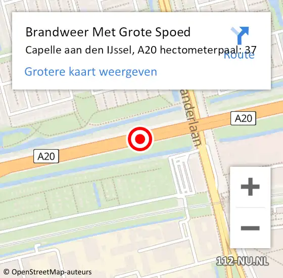 Locatie op kaart van de 112 melding: Brandweer Met Grote Spoed Naar Capelle aan den IJssel, A20 hectometerpaal: 37 op 13 juli 2024 14:21