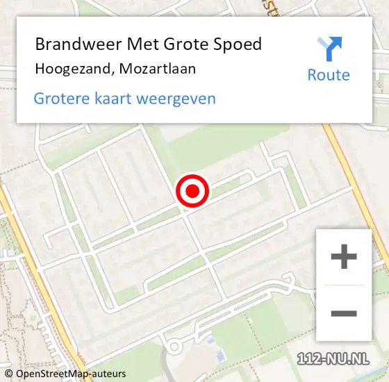 Locatie op kaart van de 112 melding: Brandweer Met Grote Spoed Naar Hoogezand, Mozartlaan op 13 juli 2024 14:27