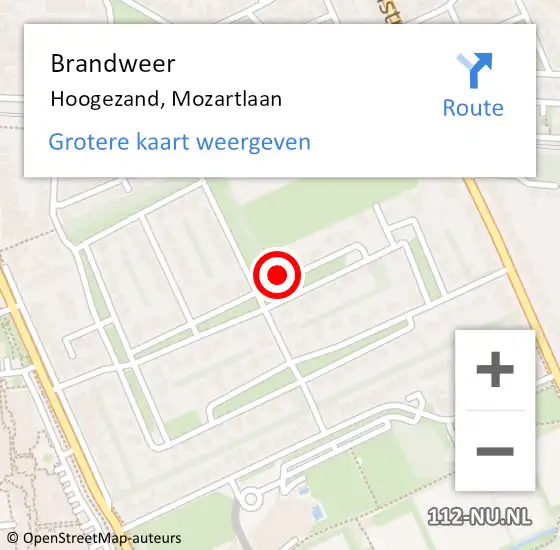 Locatie op kaart van de 112 melding: Brandweer Hoogezand, Mozartlaan op 13 juli 2024 14:31