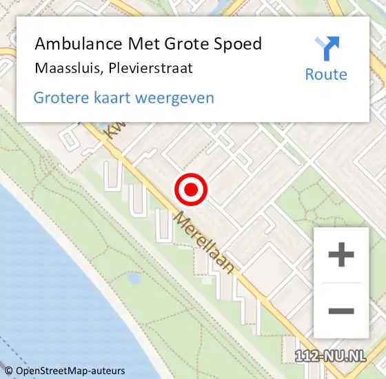 Locatie op kaart van de 112 melding: Ambulance Met Grote Spoed Naar Maassluis, Plevierstraat op 13 juli 2024 14:39