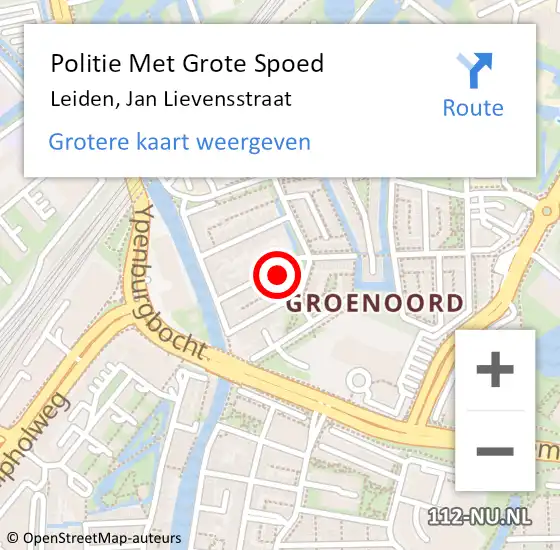 Locatie op kaart van de 112 melding: Politie Met Grote Spoed Naar Leiden, Jan Lievensstraat op 13 juli 2024 15:08