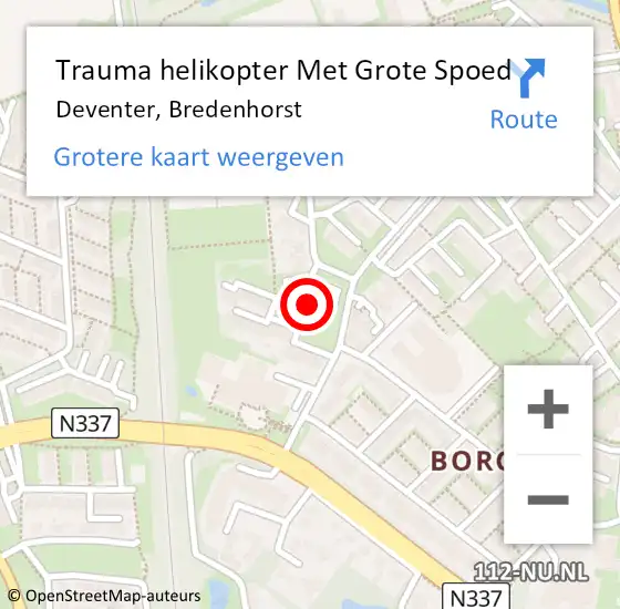 Locatie op kaart van de 112 melding: Trauma helikopter Met Grote Spoed Naar Deventer, Bredenhorst op 13 juli 2024 15:16