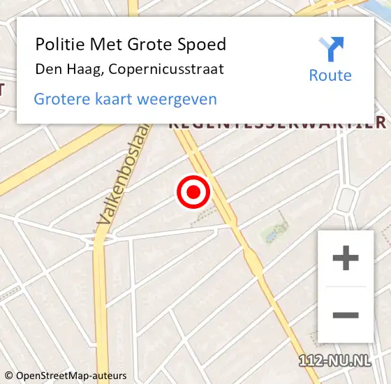 Locatie op kaart van de 112 melding: Politie Met Grote Spoed Naar Den Haag, Copernicusstraat op 13 juli 2024 15:24