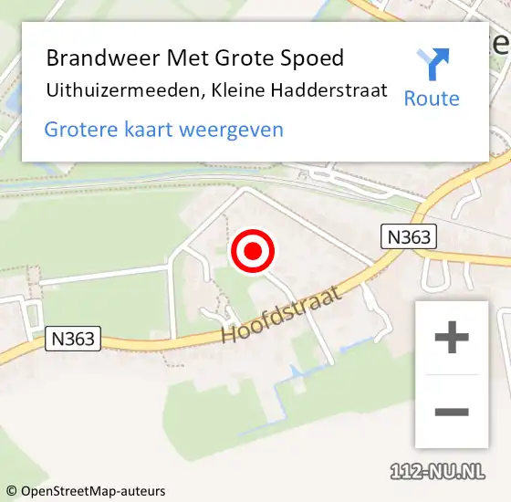 Locatie op kaart van de 112 melding: Brandweer Met Grote Spoed Naar Uithuizermeeden, Kleine Hadderstraat op 13 juli 2024 15:38