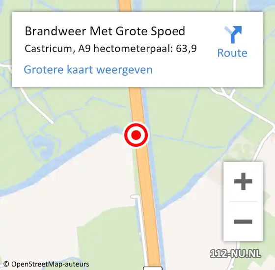Locatie op kaart van de 112 melding: Brandweer Met Grote Spoed Naar Castricum, A9 hectometerpaal: 63,9 op 13 juli 2024 15:42