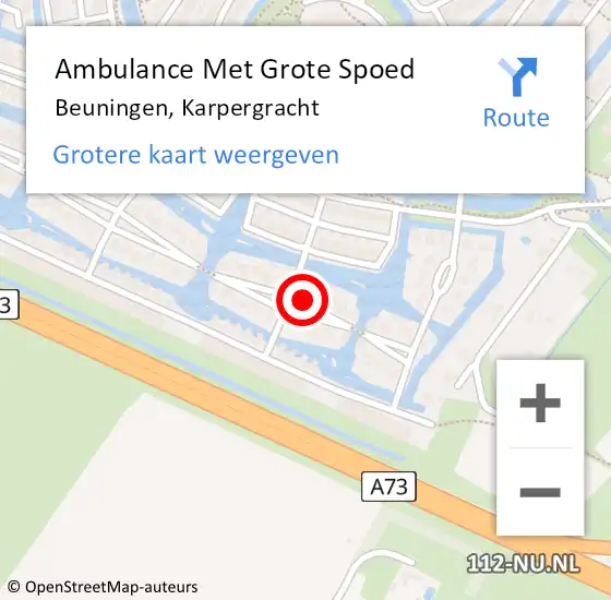 Locatie op kaart van de 112 melding: Ambulance Met Grote Spoed Naar Beuningen, Karpergracht op 13 oktober 2014 02:11