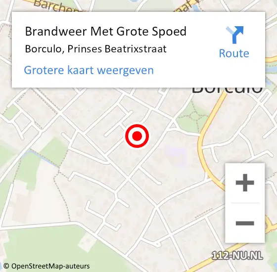 Locatie op kaart van de 112 melding: Brandweer Met Grote Spoed Naar Borculo, Prinses Beatrixstraat op 13 juli 2024 15:58