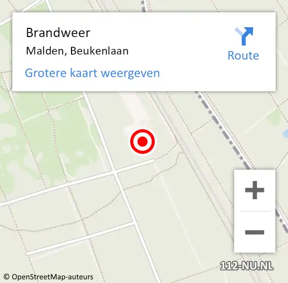 Locatie op kaart van de 112 melding: Brandweer Malden, Beukenlaan op 13 juli 2024 16:02