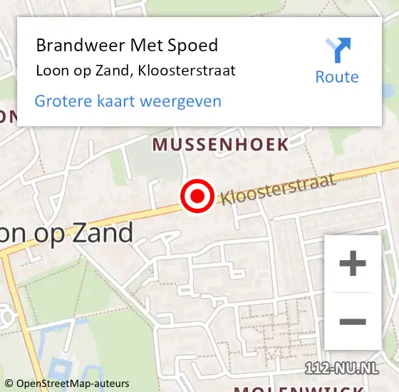 Locatie op kaart van de 112 melding: Brandweer Met Spoed Naar Loon op Zand, Kloosterstraat op 13 juli 2024 16:22