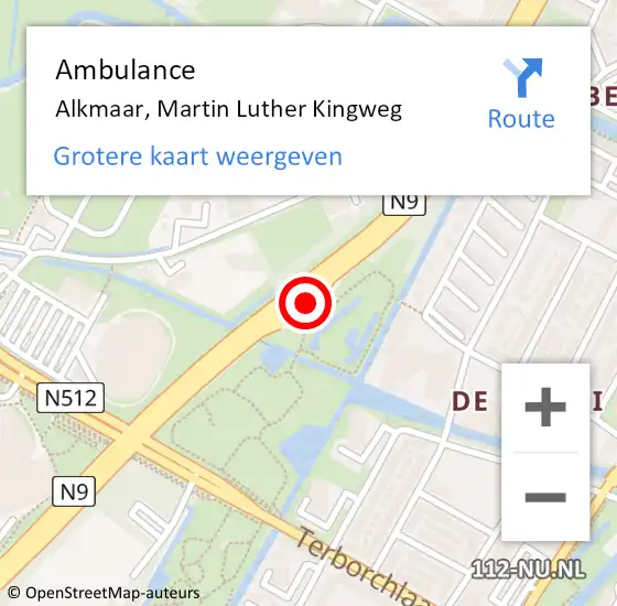 Locatie op kaart van de 112 melding: Ambulance Alkmaar, Martin Luther Kingweg op 13 juli 2024 16:33