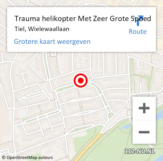 Locatie op kaart van de 112 melding: Trauma helikopter Met Zeer Grote Spoed Naar Tiel, Wielewaallaan op 13 juli 2024 16:53