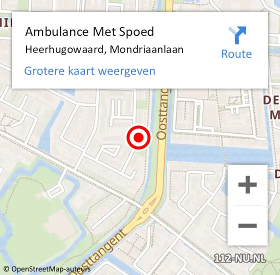 Locatie op kaart van de 112 melding: Ambulance Met Spoed Naar Heerhugowaard, Mondriaanlaan op 13 juli 2024 16:58