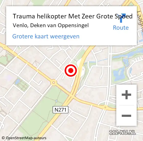 Locatie op kaart van de 112 melding: Trauma helikopter Met Zeer Grote Spoed Naar Venlo, Deken van Oppensingel op 13 juli 2024 17:09