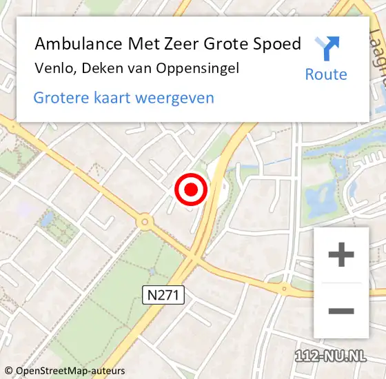 Locatie op kaart van de 112 melding: Ambulance Met Zeer Grote Spoed Naar Venlo, Deken van Oppensingel op 13 juli 2024 17:11