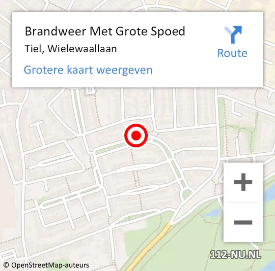 Locatie op kaart van de 112 melding: Brandweer Met Grote Spoed Naar Tiel, Wielewaallaan op 13 juli 2024 17:12