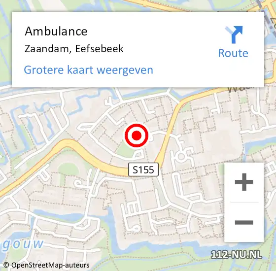 Locatie op kaart van de 112 melding: Ambulance Zaandam, Eefsebeek op 13 juli 2024 17:21