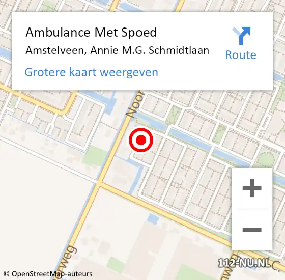 Locatie op kaart van de 112 melding: Ambulance Met Spoed Naar Amstelveen, Annie M.G. Schmidtlaan op 13 juli 2024 17:27