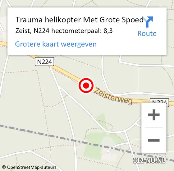 Locatie op kaart van de 112 melding: Trauma helikopter Met Grote Spoed Naar Zeist, N224 hectometerpaal: 8,3 op 13 juli 2024 17:31