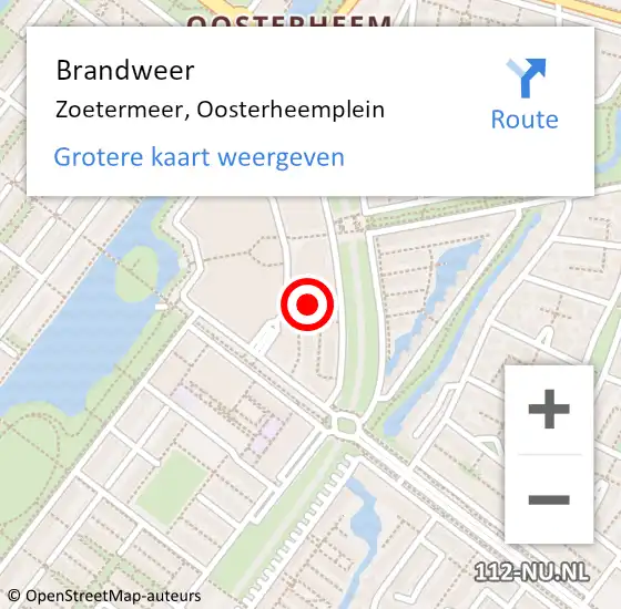 Locatie op kaart van de 112 melding: Brandweer Zoetermeer, Oosterheemplein op 13 juli 2024 17:39