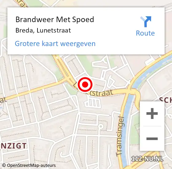 Locatie op kaart van de 112 melding: Brandweer Met Spoed Naar Breda, Lunetstraat op 13 juli 2024 17:40