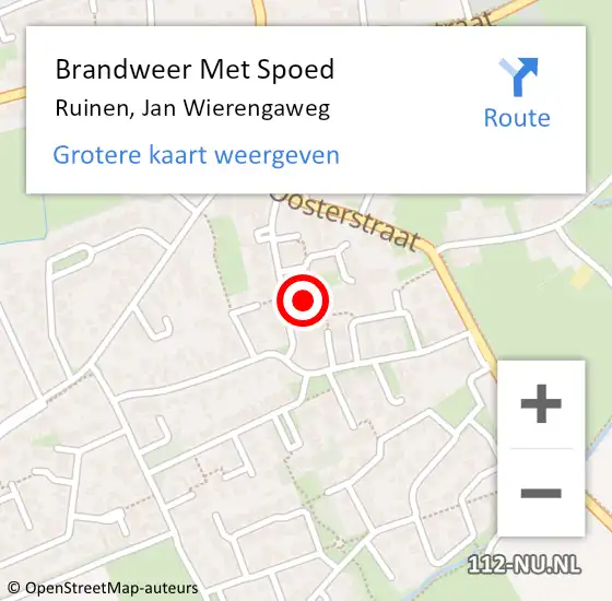 Locatie op kaart van de 112 melding: Brandweer Met Spoed Naar Ruinen, Jan Wierengaweg op 13 juli 2024 17:40