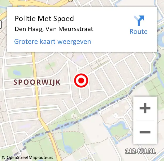 Locatie op kaart van de 112 melding: Politie Met Spoed Naar Den Haag, Van Meursstraat op 13 juli 2024 17:43