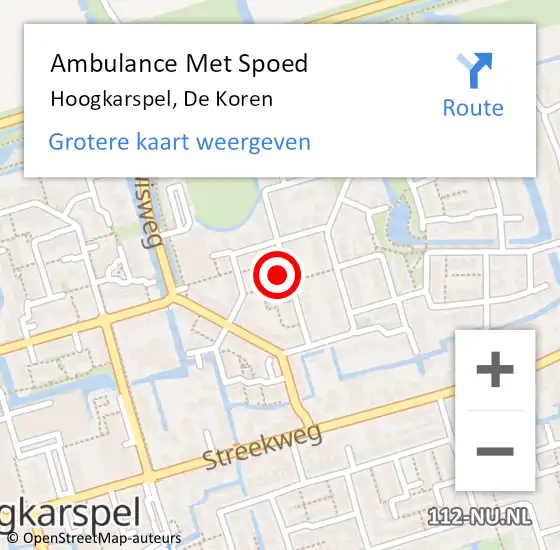 Locatie op kaart van de 112 melding: Ambulance Met Spoed Naar Hoogkarspel, De Koren op 13 juli 2024 17:53