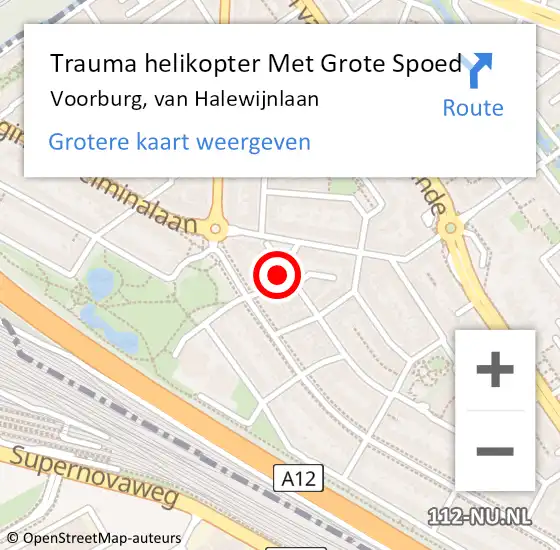 Locatie op kaart van de 112 melding: Trauma helikopter Met Grote Spoed Naar Voorburg, van Halewijnlaan op 13 juli 2024 18:10