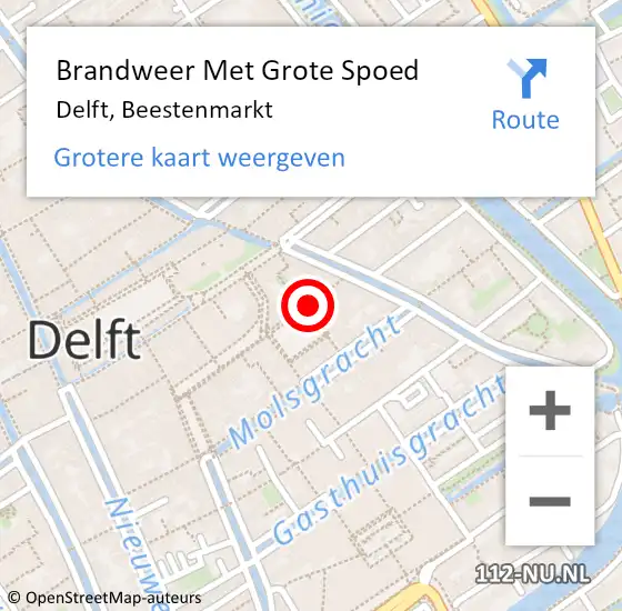 Locatie op kaart van de 112 melding: Brandweer Met Grote Spoed Naar Delft, Beestenmarkt op 13 juli 2024 18:16