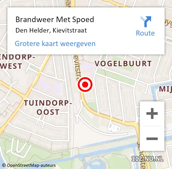 Locatie op kaart van de 112 melding: Brandweer Met Spoed Naar Den Helder, Kievitstraat op 13 juli 2024 19:00