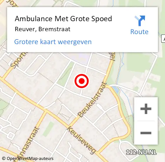 Locatie op kaart van de 112 melding: Ambulance Met Grote Spoed Naar Reuver, Bremstraat op 13 juli 2024 19:07