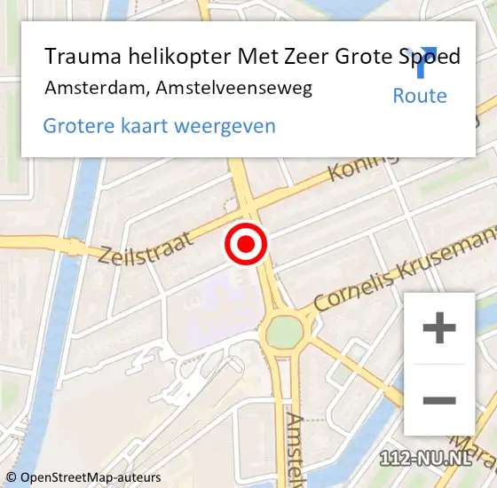 Locatie op kaart van de 112 melding: Trauma helikopter Met Zeer Grote Spoed Naar Amsterdam, Amstelveenseweg op 13 juli 2024 19:21