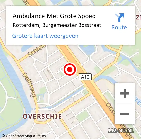 Locatie op kaart van de 112 melding: Ambulance Met Grote Spoed Naar Rotterdam, Burgemeester Bosstraat op 13 juli 2024 19:27