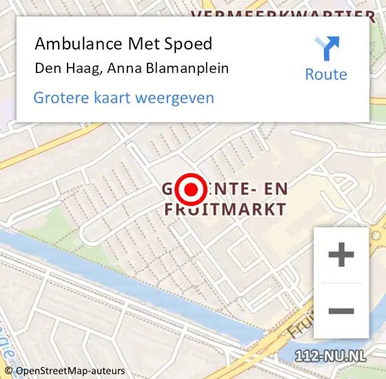 Locatie op kaart van de 112 melding: Ambulance Met Spoed Naar Den Haag, Anna Blamanplein op 13 juli 2024 19:39