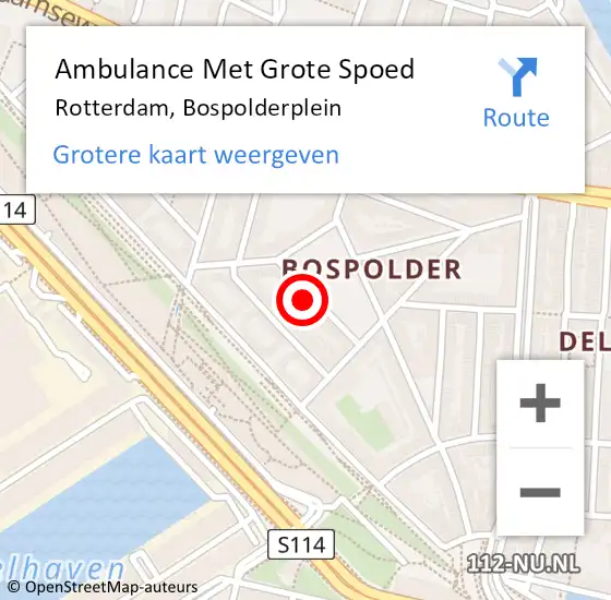 Locatie op kaart van de 112 melding: Ambulance Met Grote Spoed Naar Rotterdam, Bospolderplein op 13 juli 2024 19:42