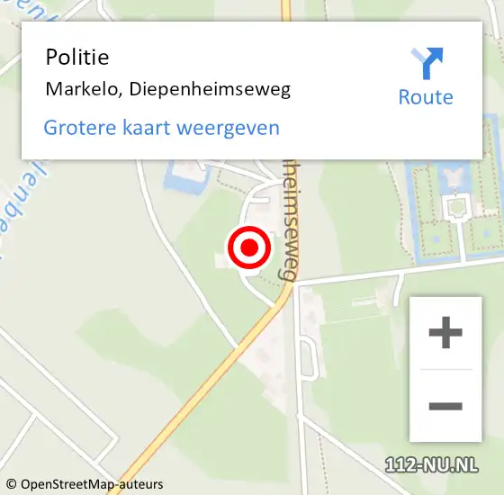 Locatie op kaart van de 112 melding: Politie Markelo, Diepenheimseweg op 13 juli 2024 20:46