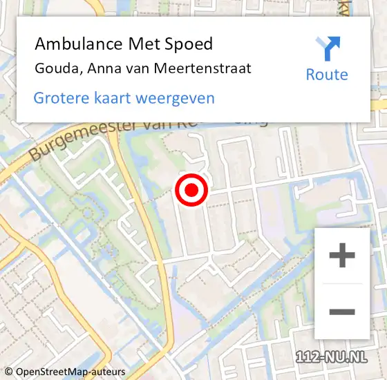 Locatie op kaart van de 112 melding: Ambulance Met Spoed Naar Gouda, Anna van Meertenstraat op 13 juli 2024 20:58