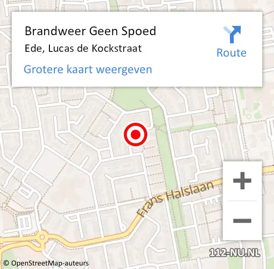 Locatie op kaart van de 112 melding: Brandweer Geen Spoed Naar Ede, Lucas de Kockstraat op 13 juli 2024 21:06